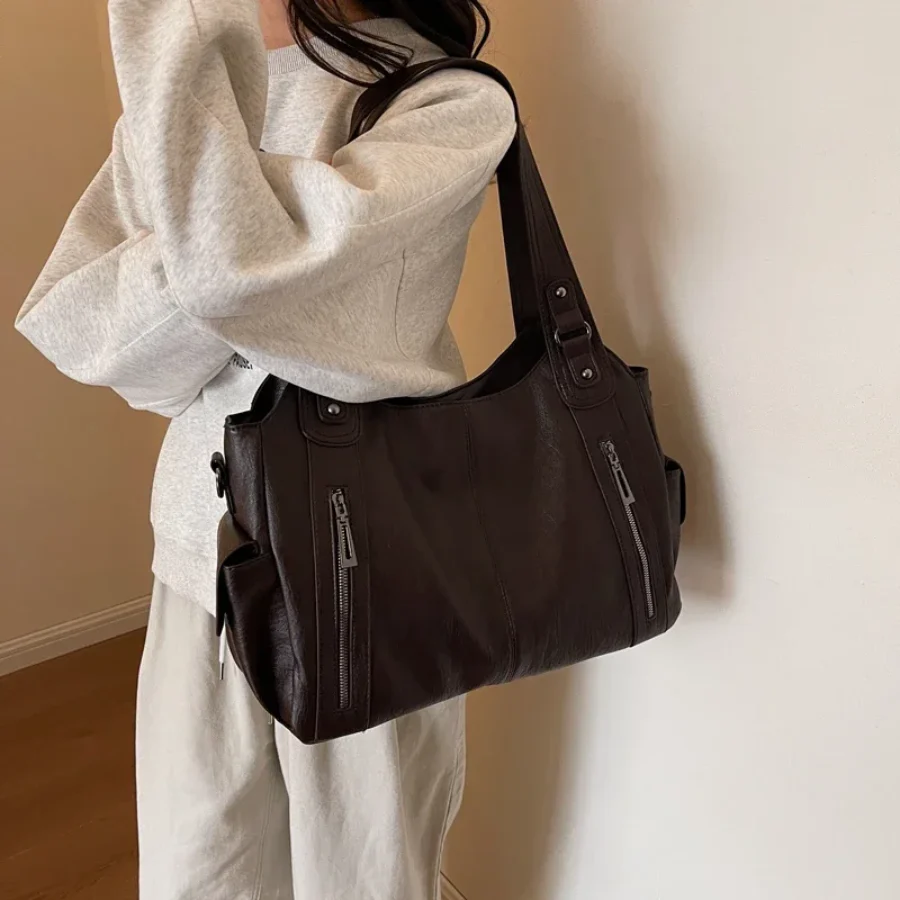 Faux Leather Shoulder Duffle Bag - Image 2