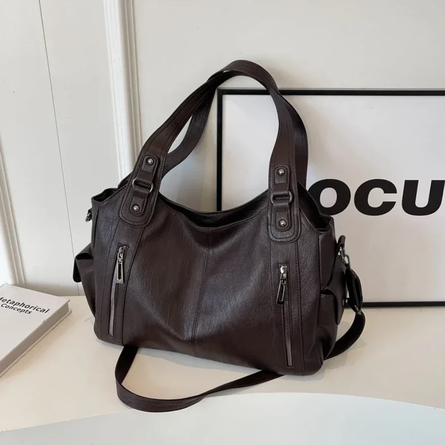 Faux Leather Shoulder Duffle Bag - Image 4