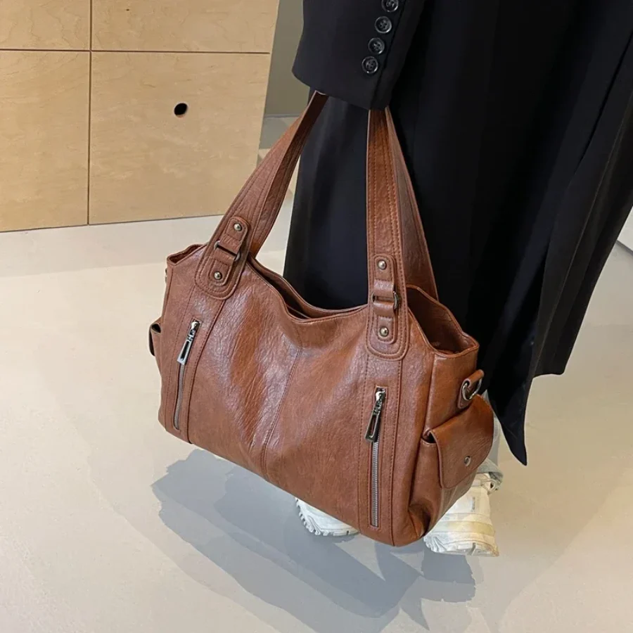 Faux Leather Shoulder Duffle Bag - Image 6