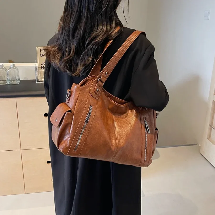 Faux Leather Shoulder Duffle Bag - Image 7