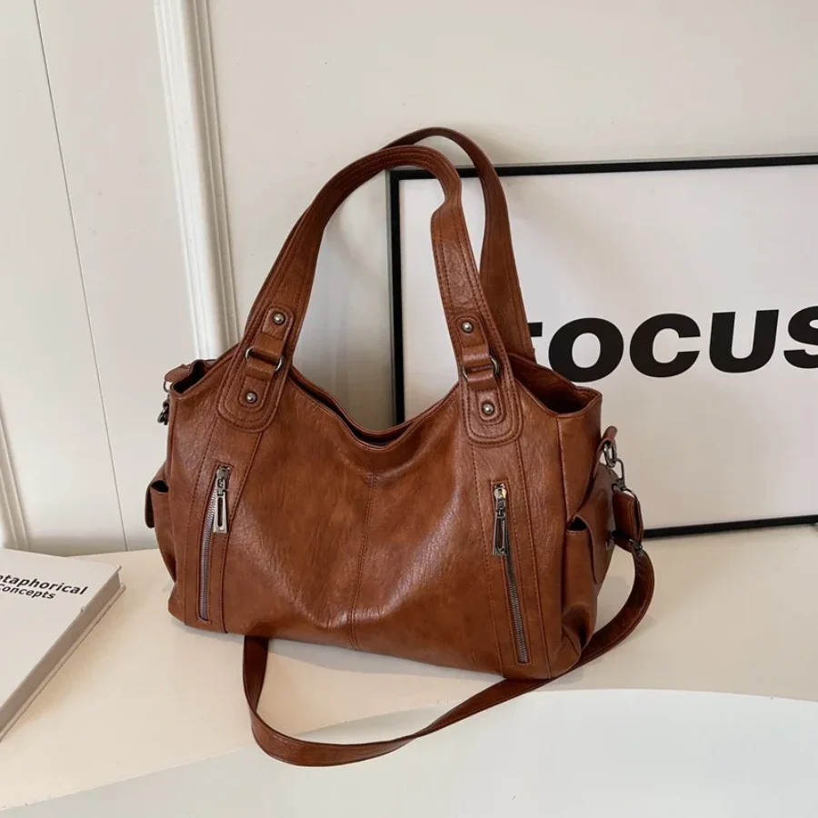 Faux Leather Shoulder Duffle Bag - Image 9