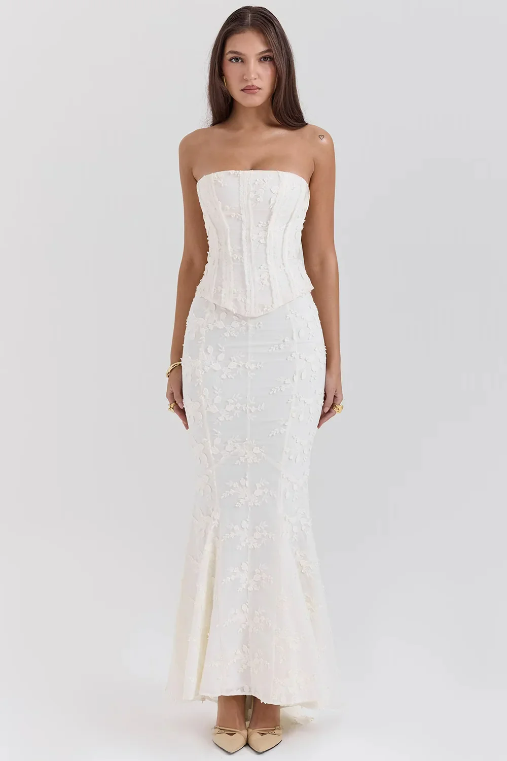 Strapless Embroidered Wedding Guest Maxi Dress - Image 2