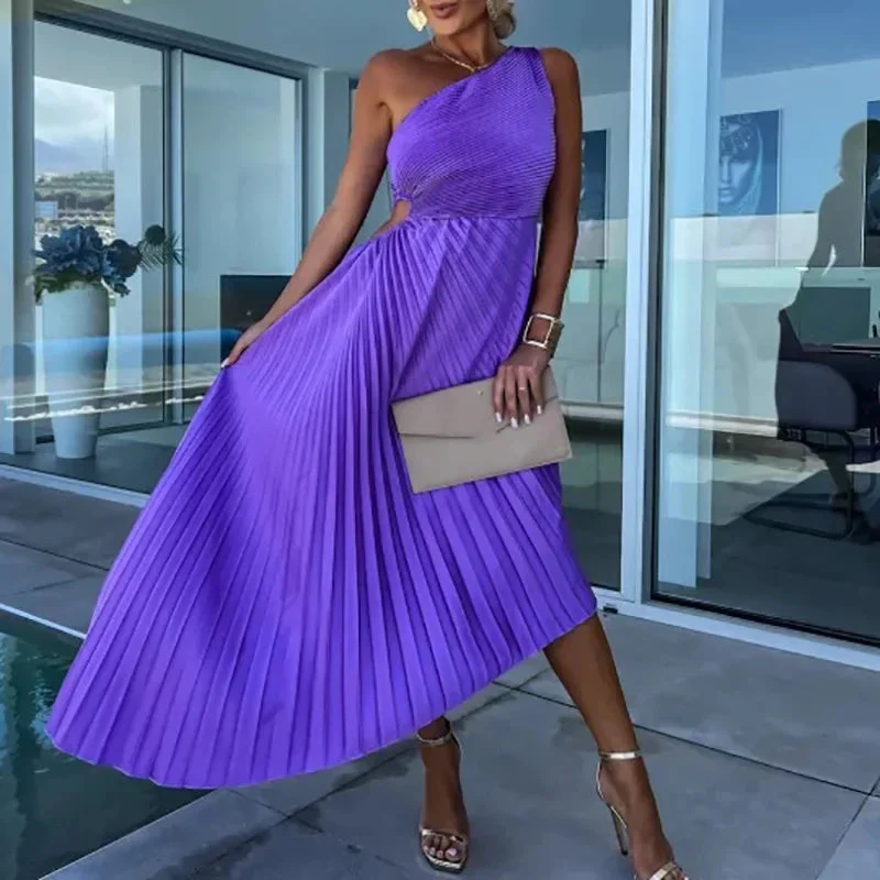 Asymmetric Elegance Dress – Chic One Shoulder Design - Image 3