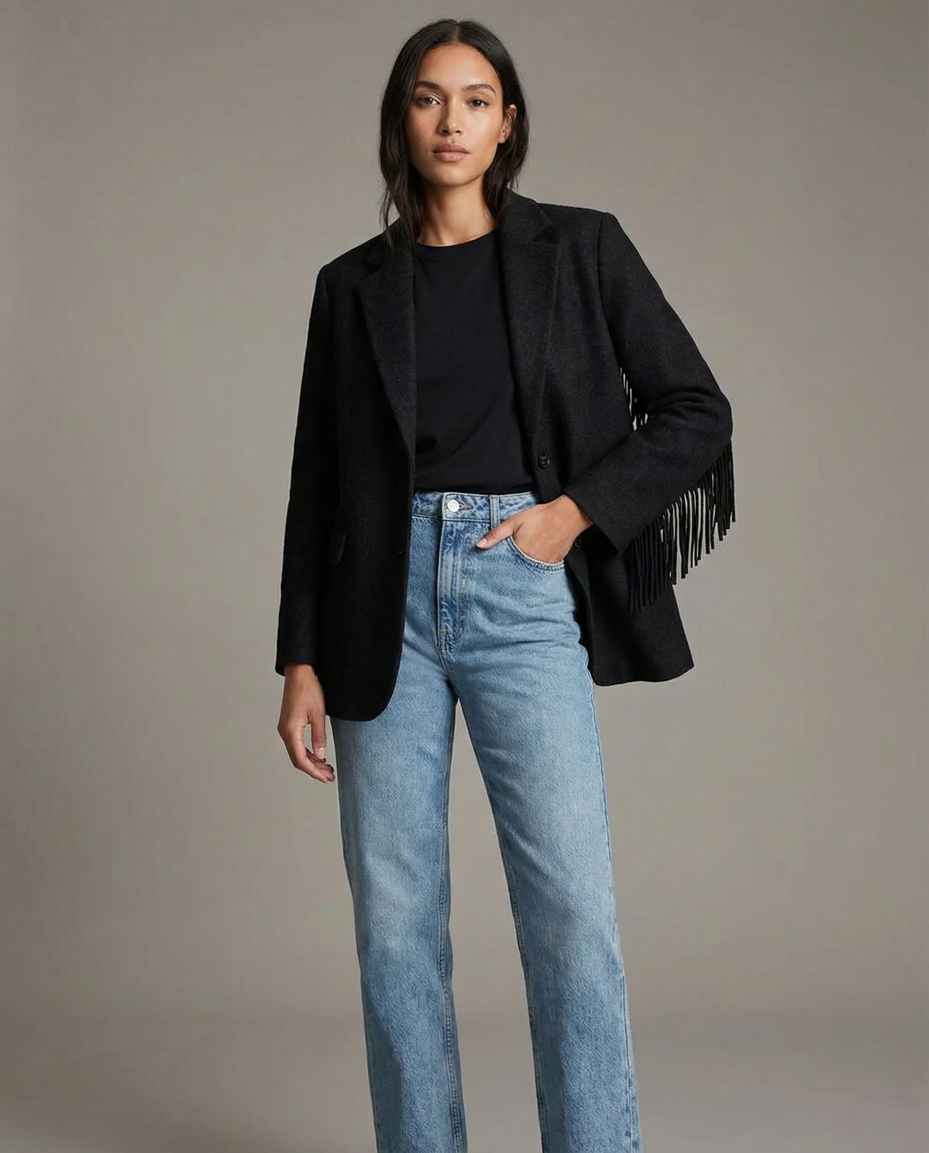 Autumn Bomber Coat – Stylish Woolen Blazer with Tassels - Image 3
