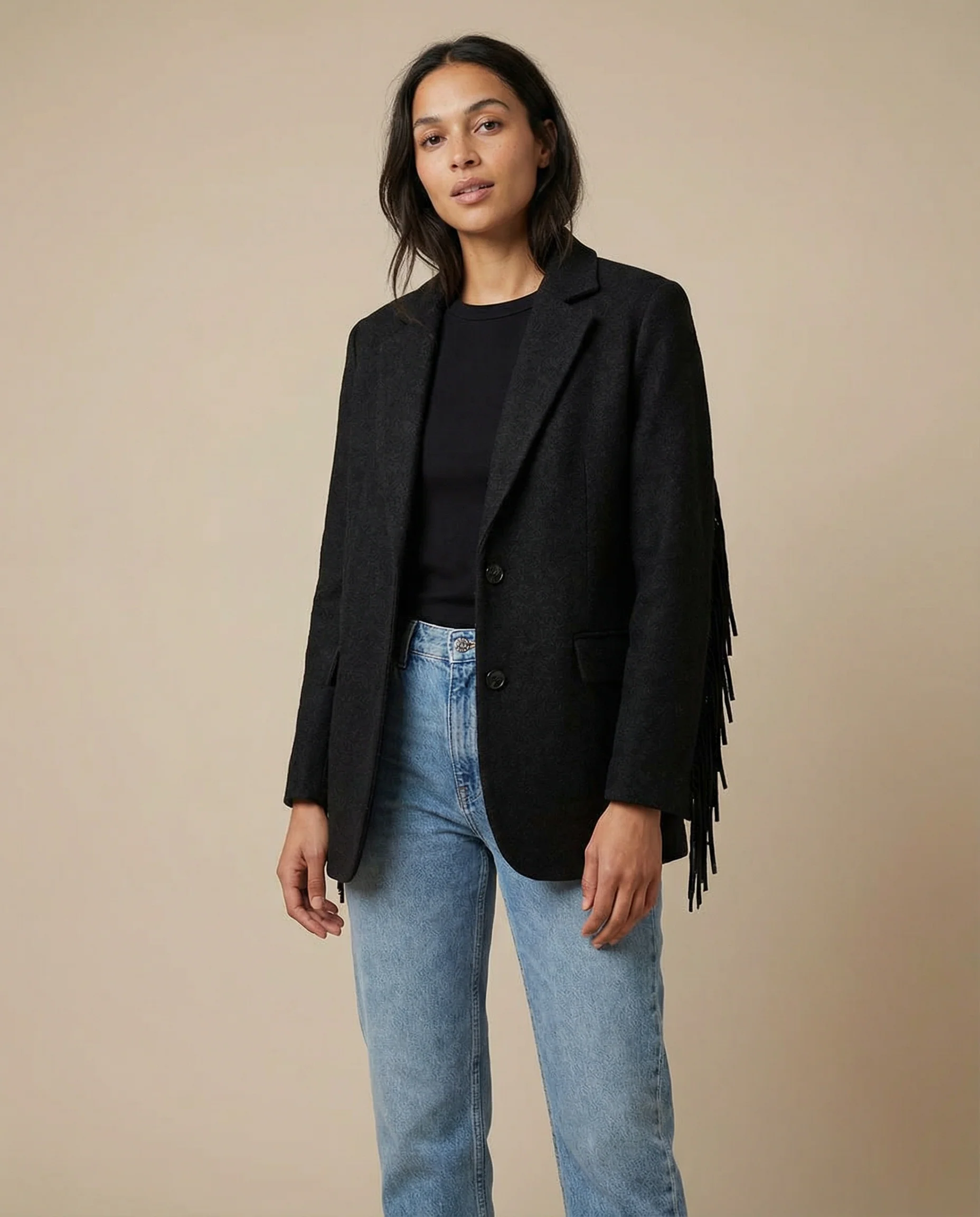 Autumn Bomber Coat – Stylish Woolen Blazer with Tassels - Image 4