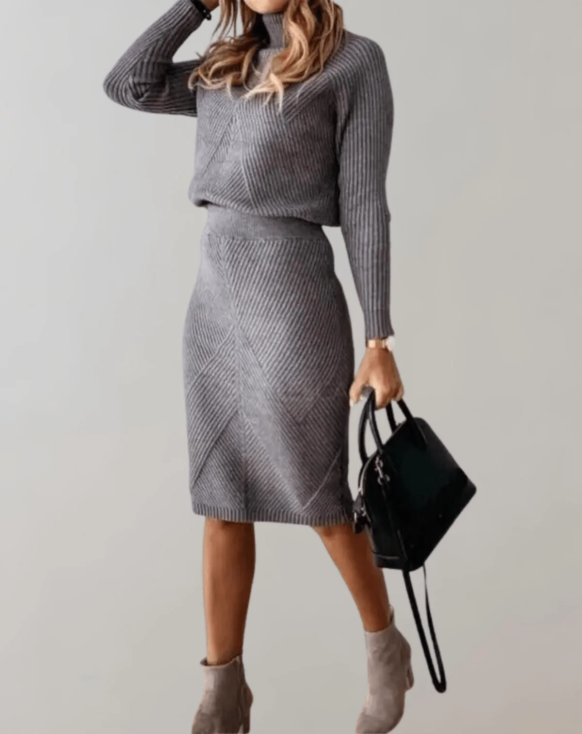 Two-Piece Knit Set With Turtleneck Sweater And Slim Skirt - Image 9
