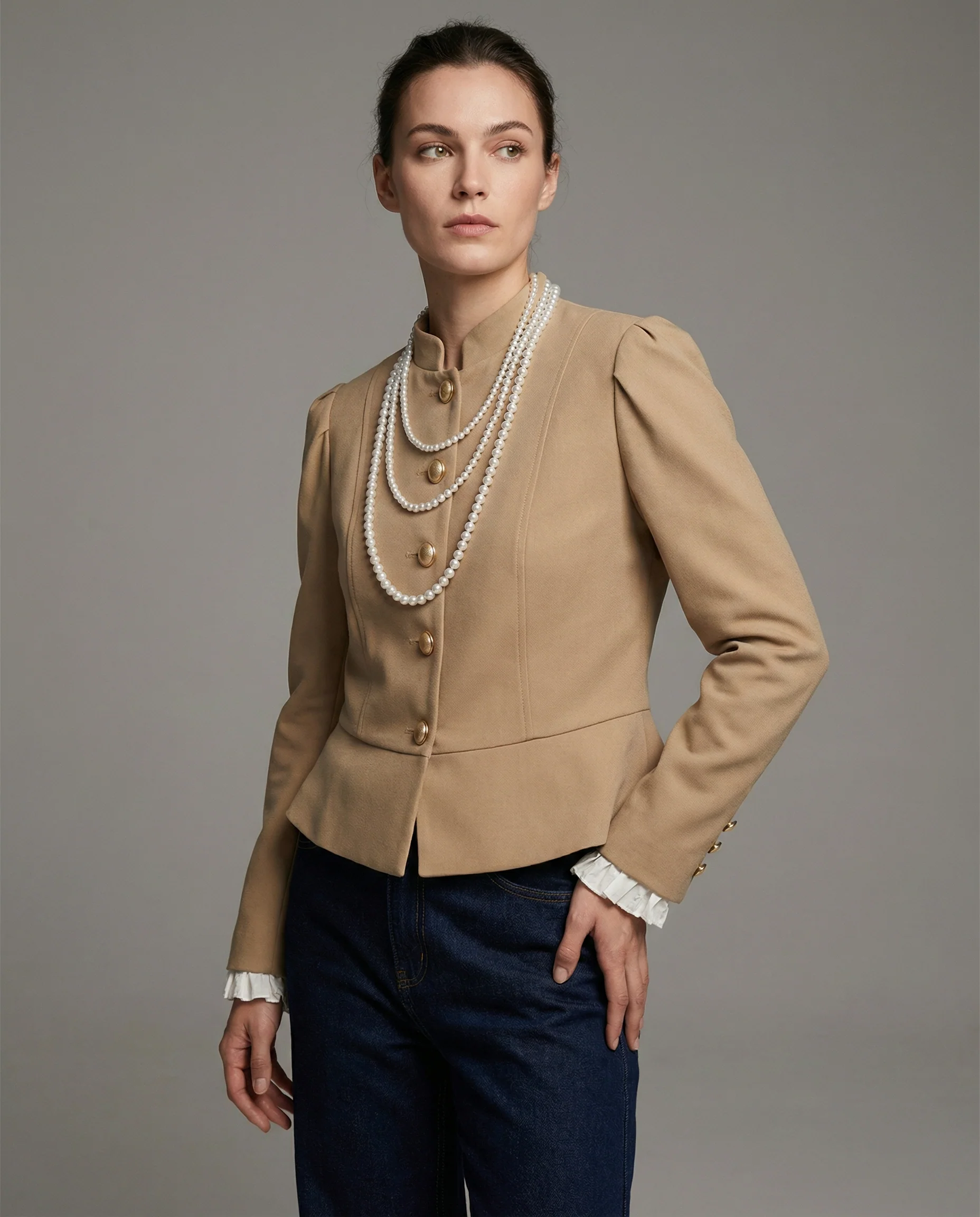 Autumn Velvet Blazer – Elegant Puff Shoulder Design - Image 2