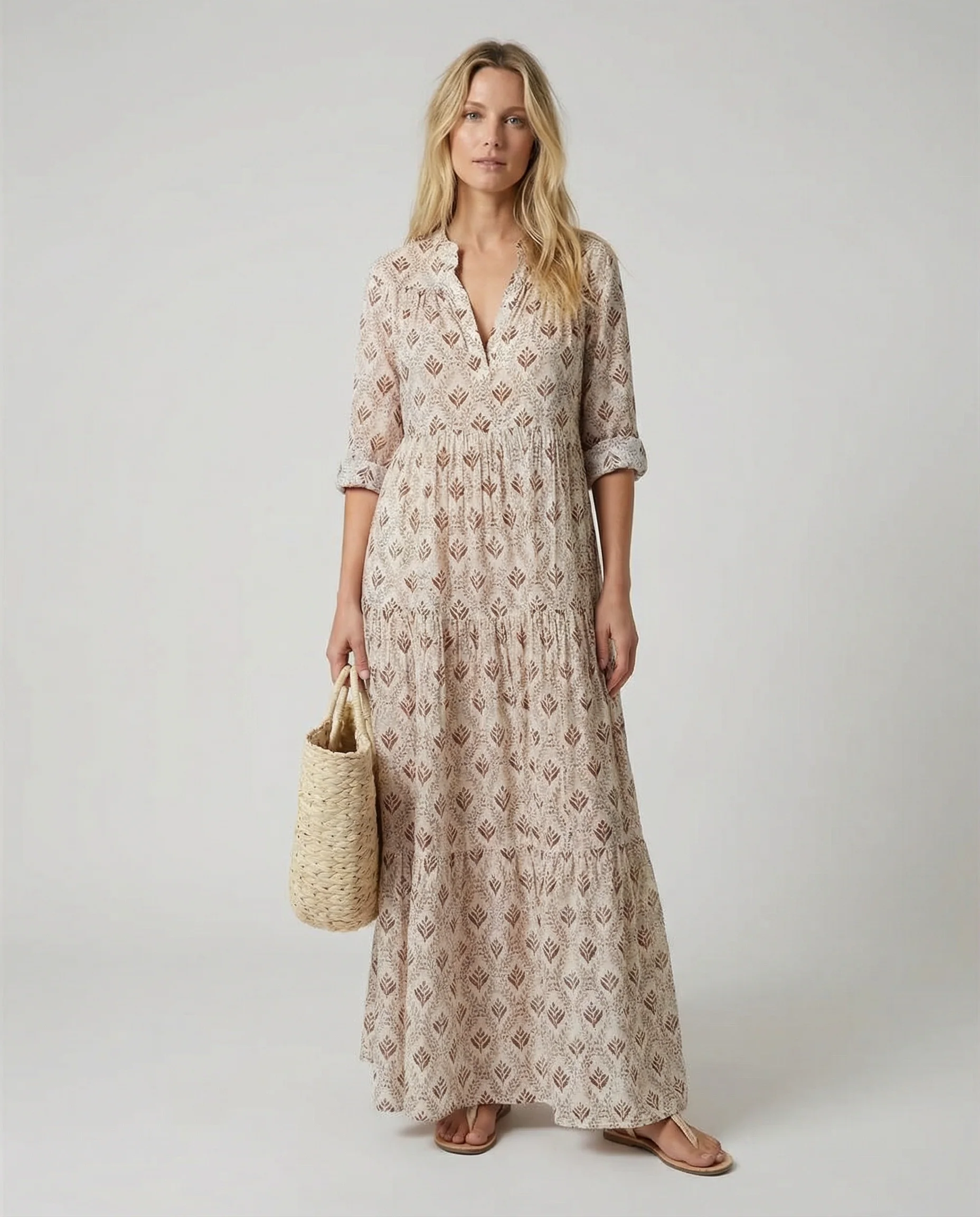 Autumn Vintage Long Dress – Flattering V-Neck Design for Effortless Style