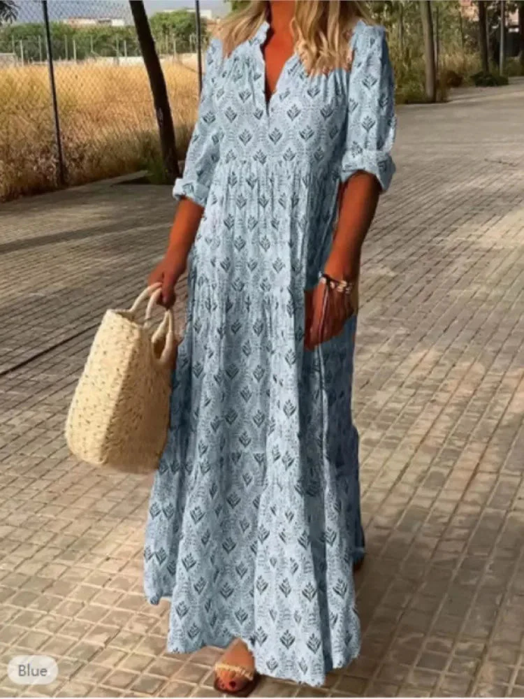Autumn Vintage Long Dress – Flattering V-Neck Design for Effortless Style - Image 4