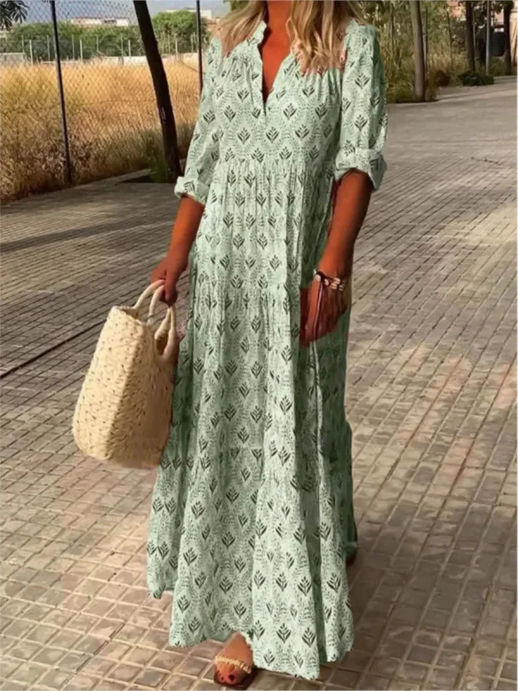 Autumn Vintage Long Dress – Flattering V-Neck Design for Effortless Style - Image 5