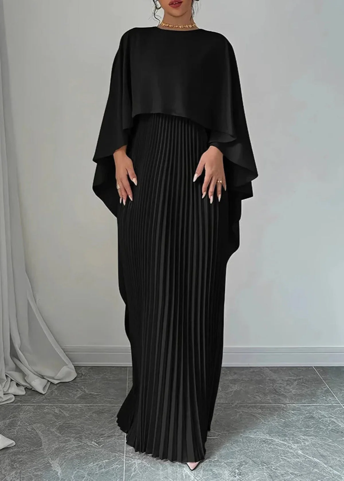 Pleated Batwing Sleeve Wedding Guest Maxi Dress - Image 6