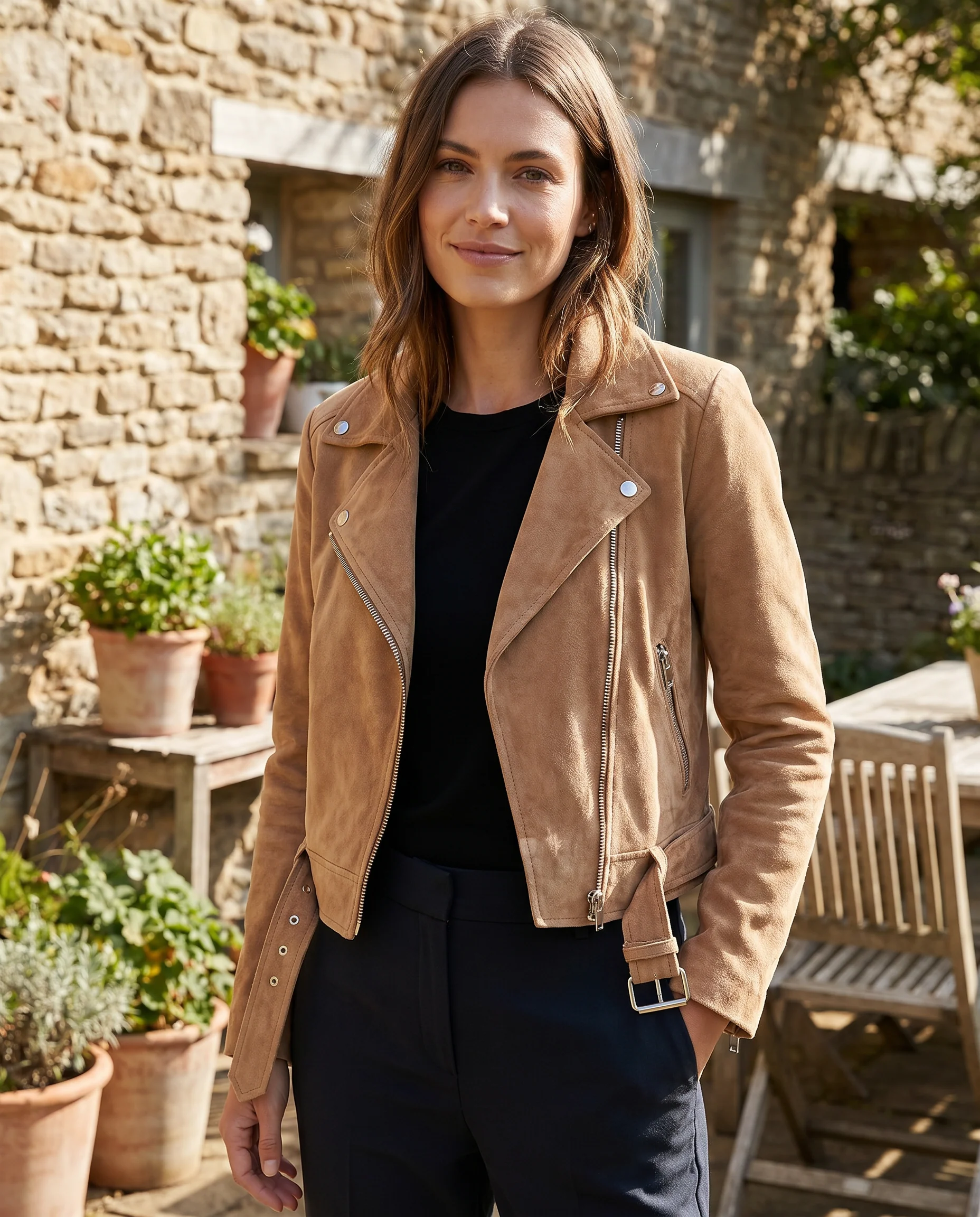 Women's Zip Up Slim Fit Biker Jacket - Image 3