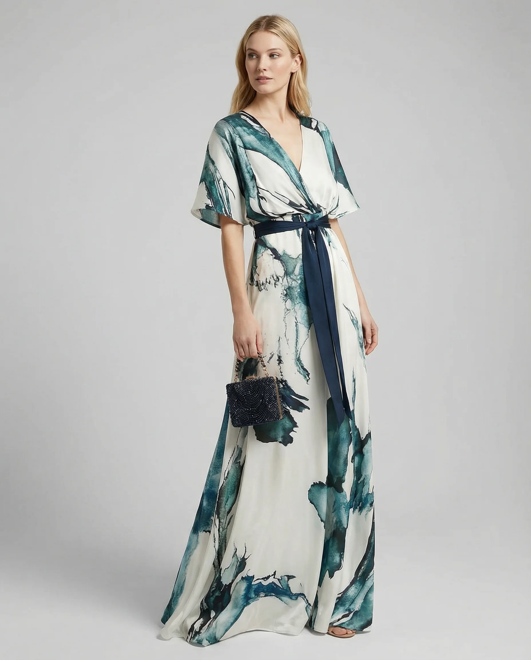 Bohemian Floral Maxi Dress – Elegant Deep V Neck Summer Wedding Guest Outfit