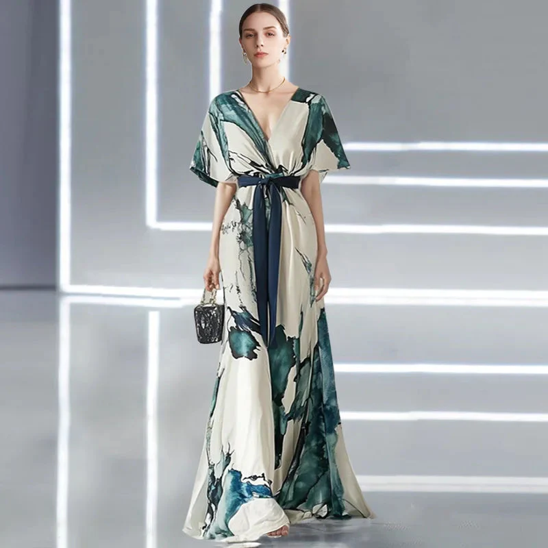 Bohemian Floral Maxi Dress – Elegant Deep V Neck Summer Wedding Guest Outfit - Image 5