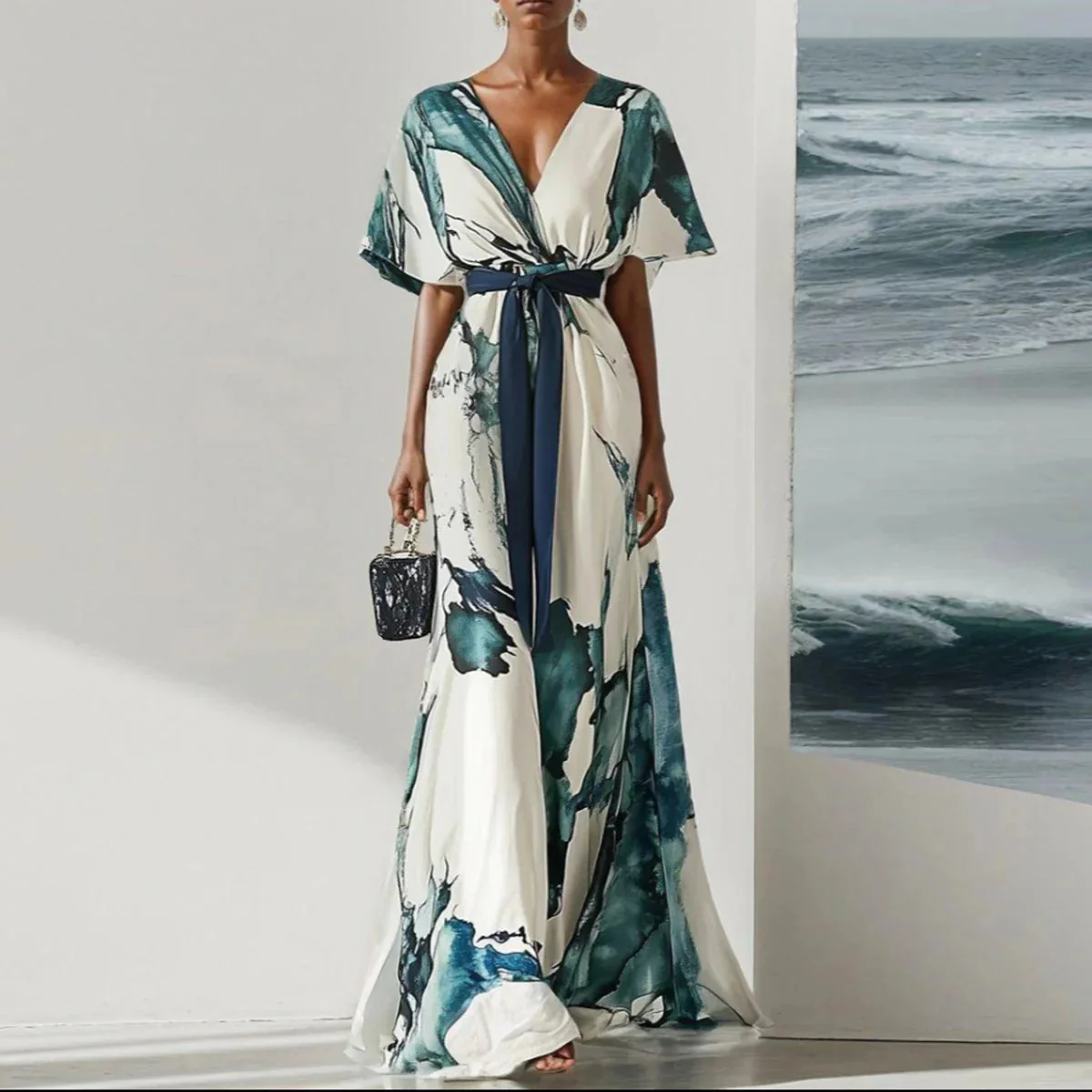 Bohemian Floral Maxi Dress – Elegant Deep V Neck Summer Wedding Guest Outfit - Image 6
