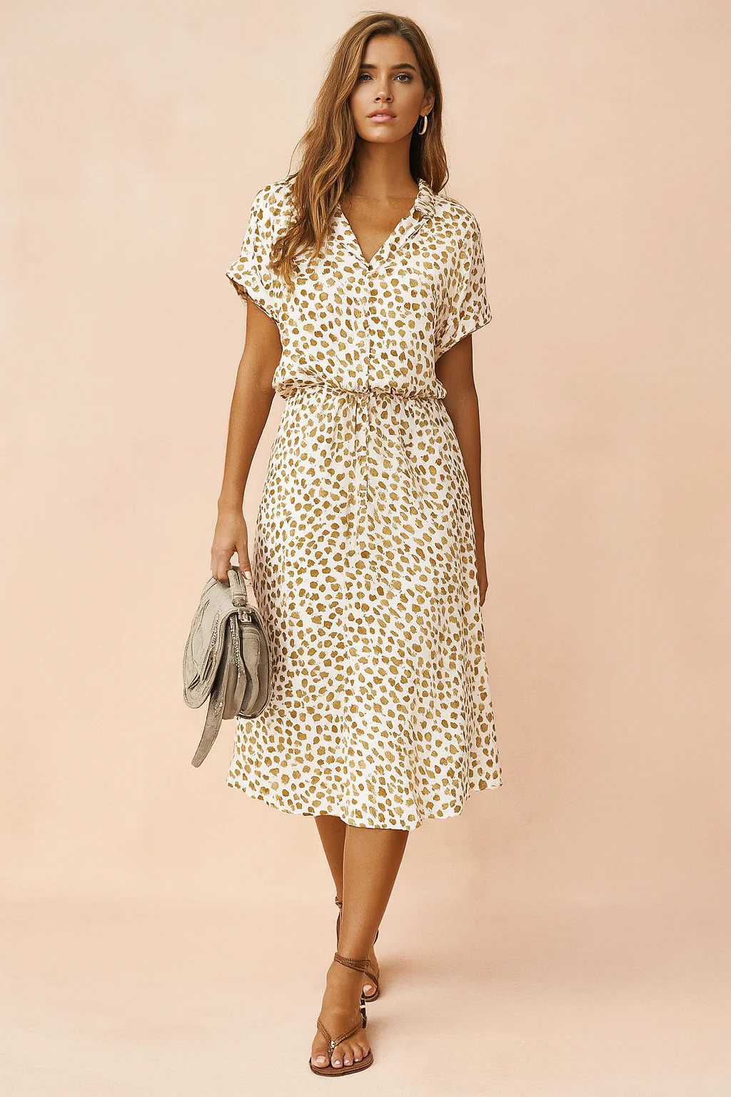 Boho-Inspired V-Neck Short Sleeve Tiered Midi Sundress