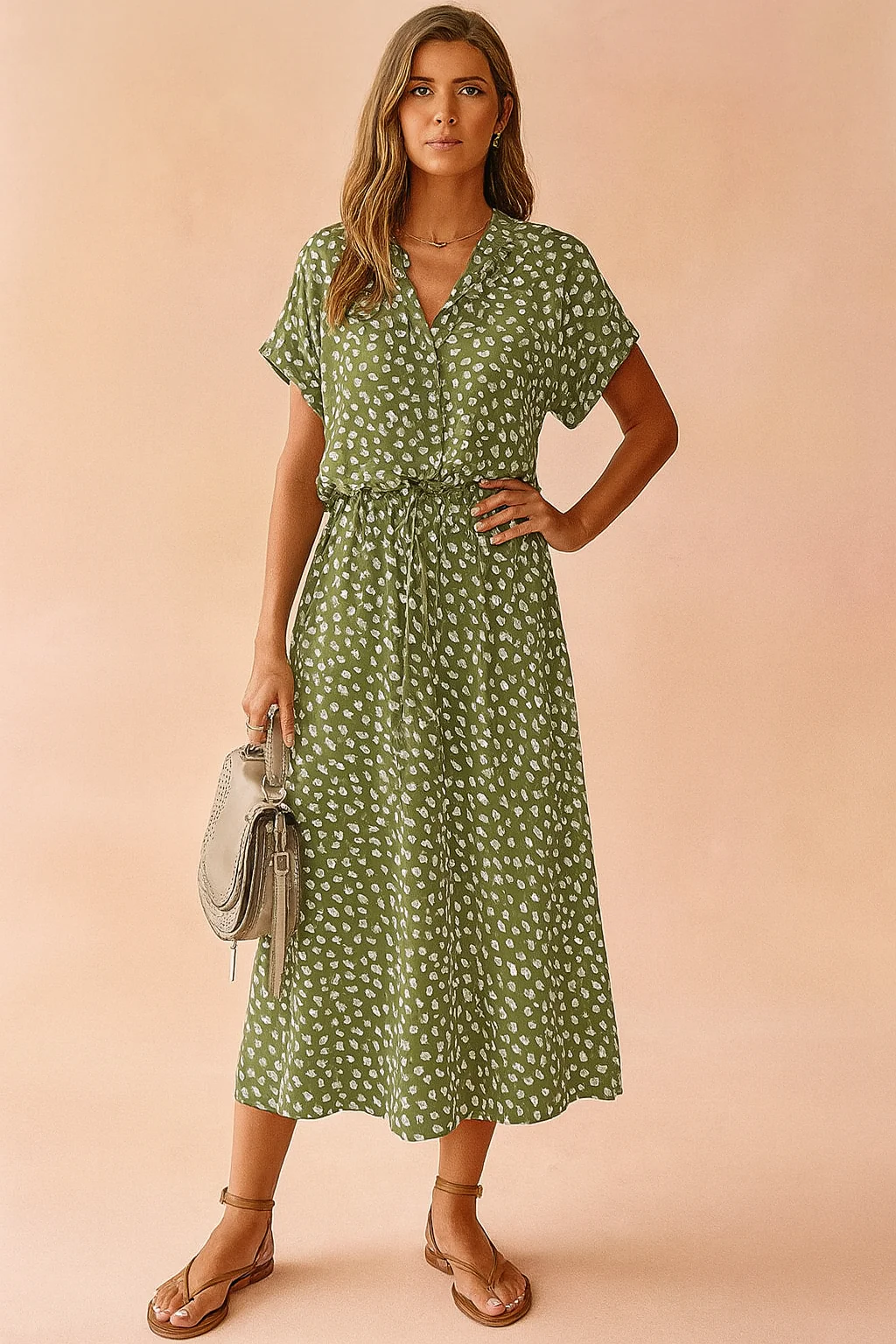 Boho-Inspired V-Neck Short Sleeve Tiered Midi Sundress - Image 2