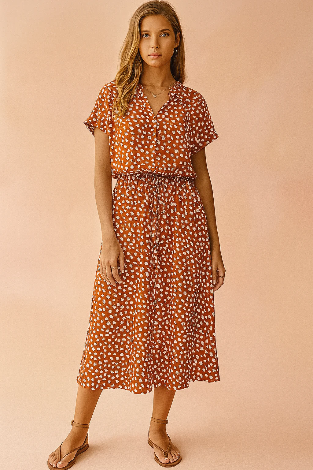 Boho-Inspired V-Neck Short Sleeve Tiered Midi Sundress - Image 4