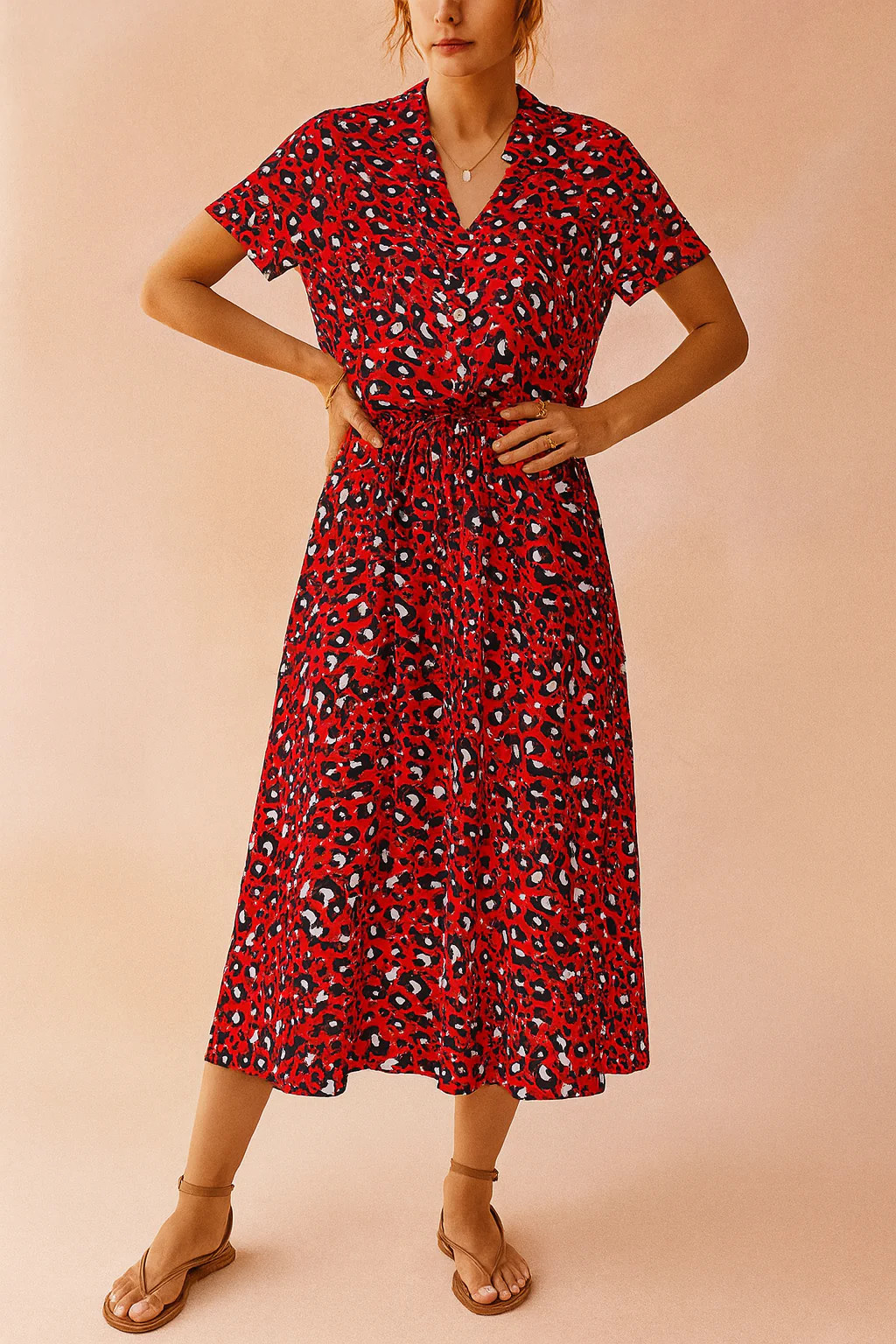 Boho-Inspired V-Neck Short Sleeve Tiered Midi Sundress - Image 6