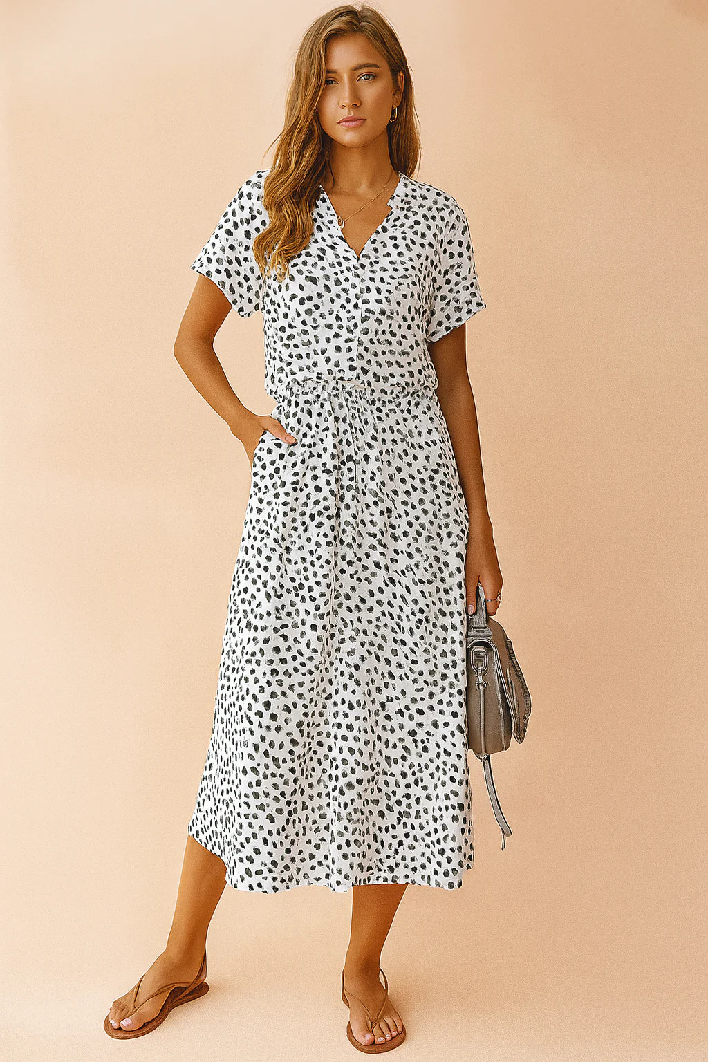 Boho-Inspired V-Neck Short Sleeve Tiered Midi Sundress - Image 8