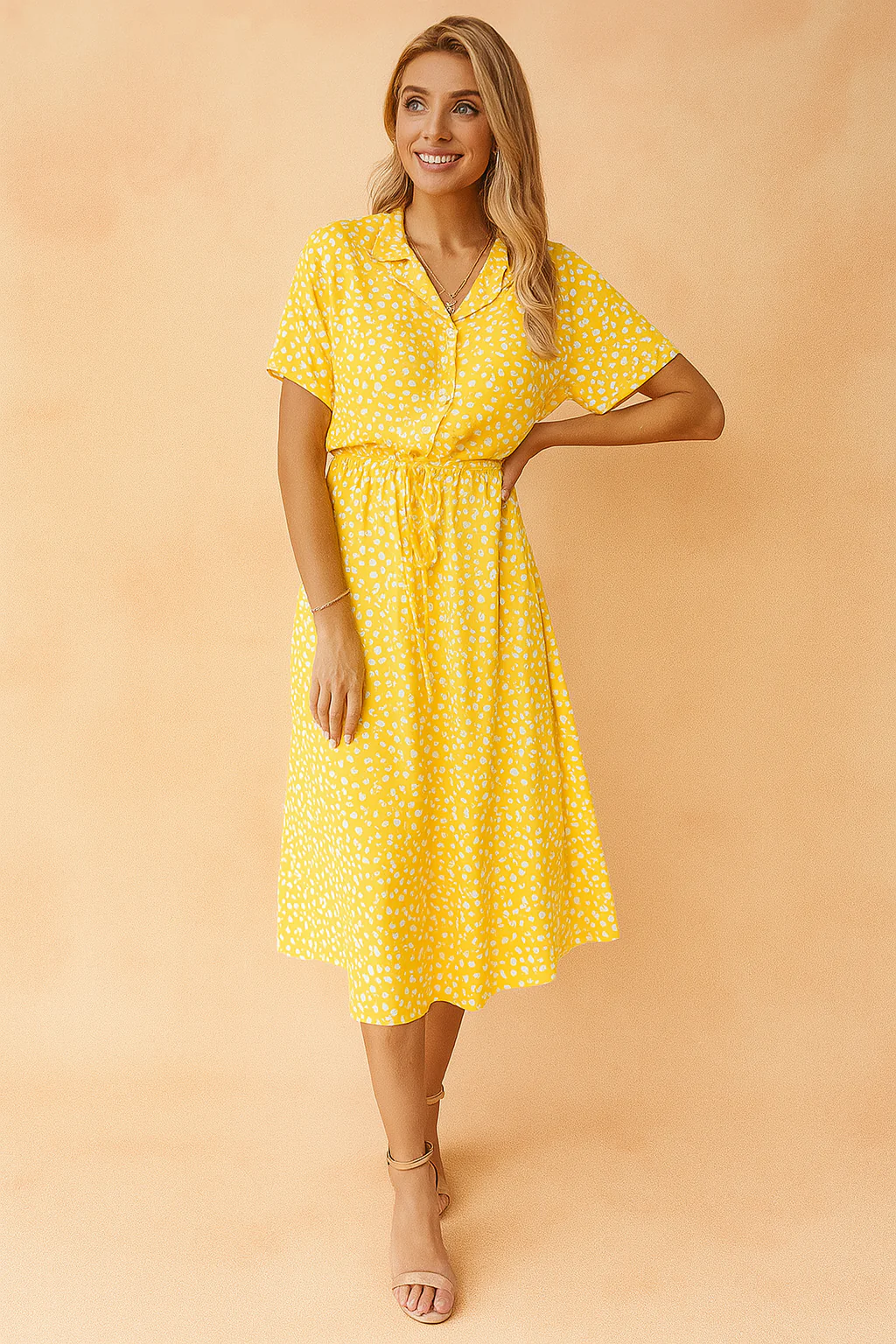 Boho-Inspired V-Neck Short Sleeve Tiered Midi Sundress - Image 9