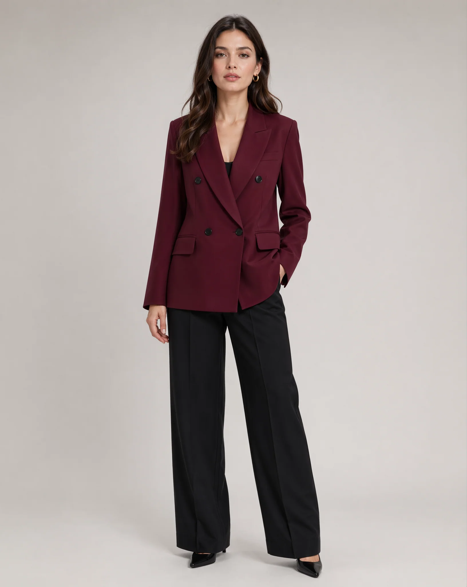 Burgundy Blazer – Tailored Oxblood Single-Button Jacket - Image 2