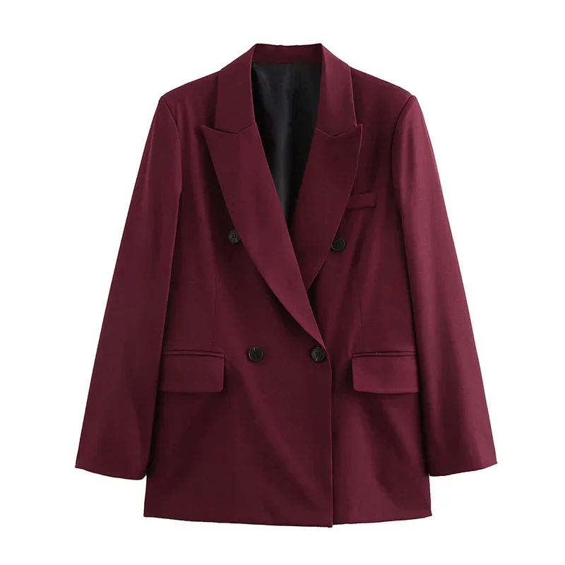 Burgundy Vintage Blazer – Classic Double Breasted Style for Autumn Elegance - Image 5