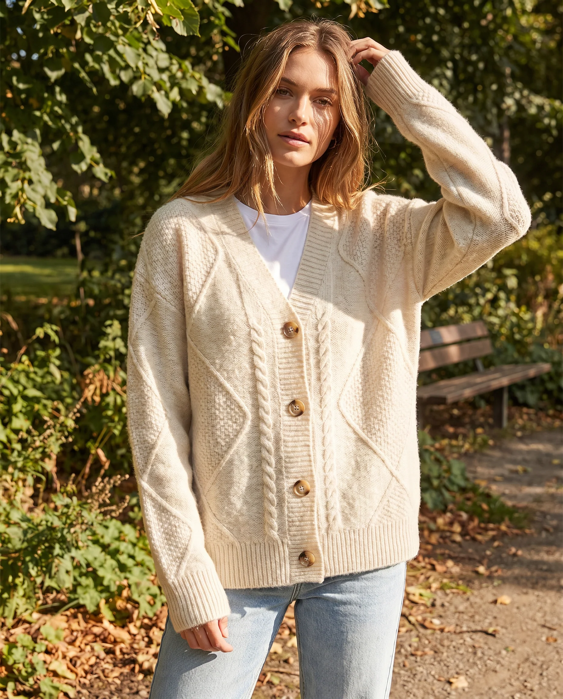 Cable Knit Button-Front Cardigan - Classic Knit Sweater - Image 3