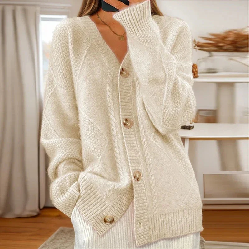 Cable Knit Button-Front Cardigan - Classic Knit Sweater - Image 4
