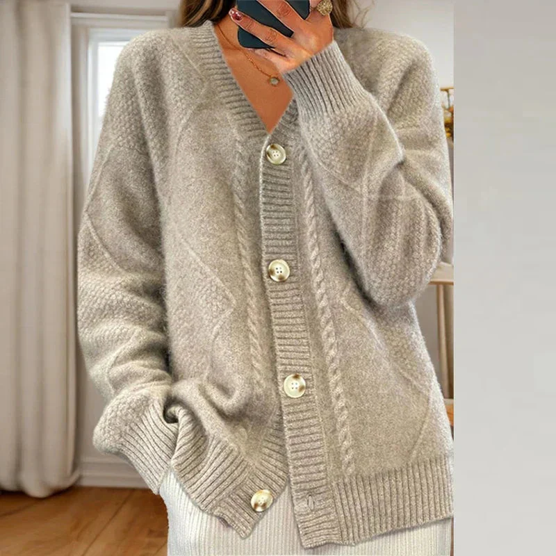 Cable Knit Button-Front Cardigan - Classic Knit Sweater - Image 8