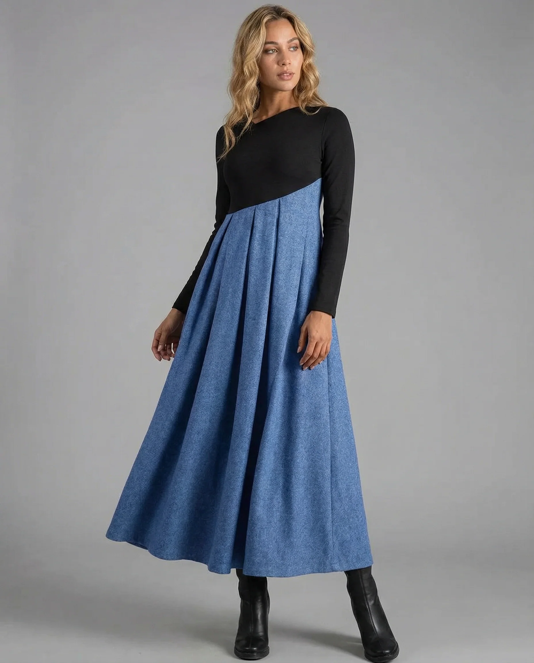 Chic A-Line Dress – Irregular Patchwork Design for Stylish Spring Outings - Image 2