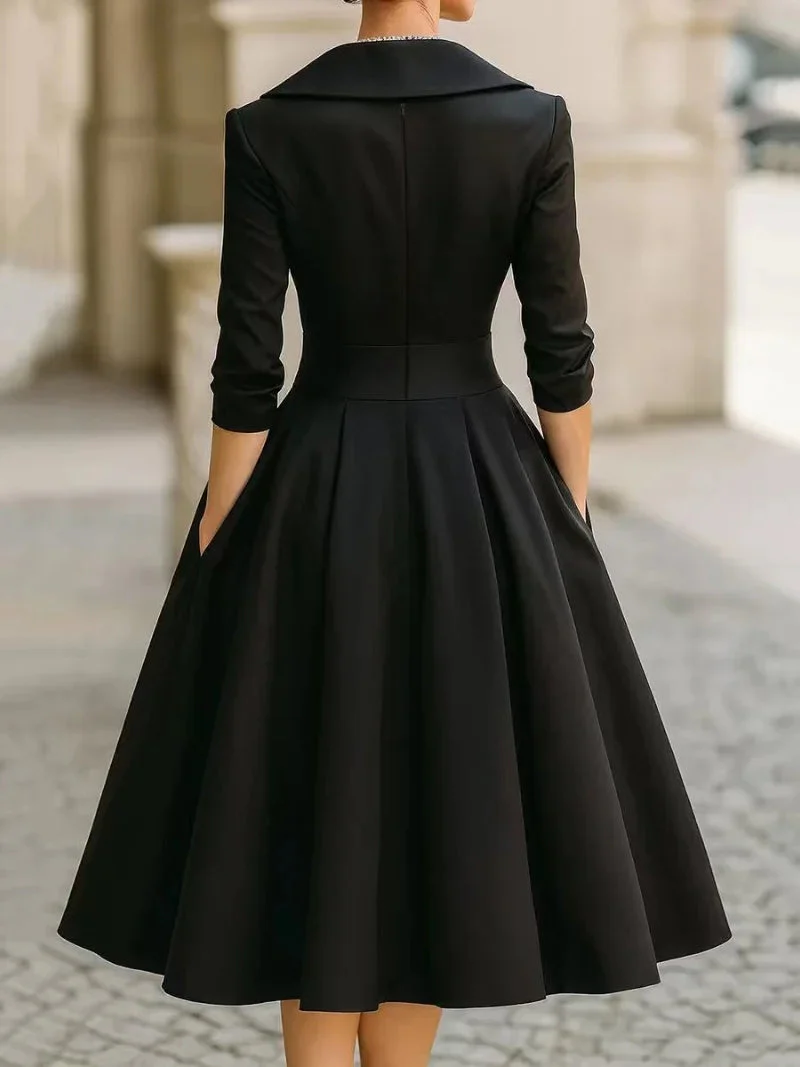 Chic A-Line Dress – Stylish Lapel Design for Effortless Summer Elegance - Image 6