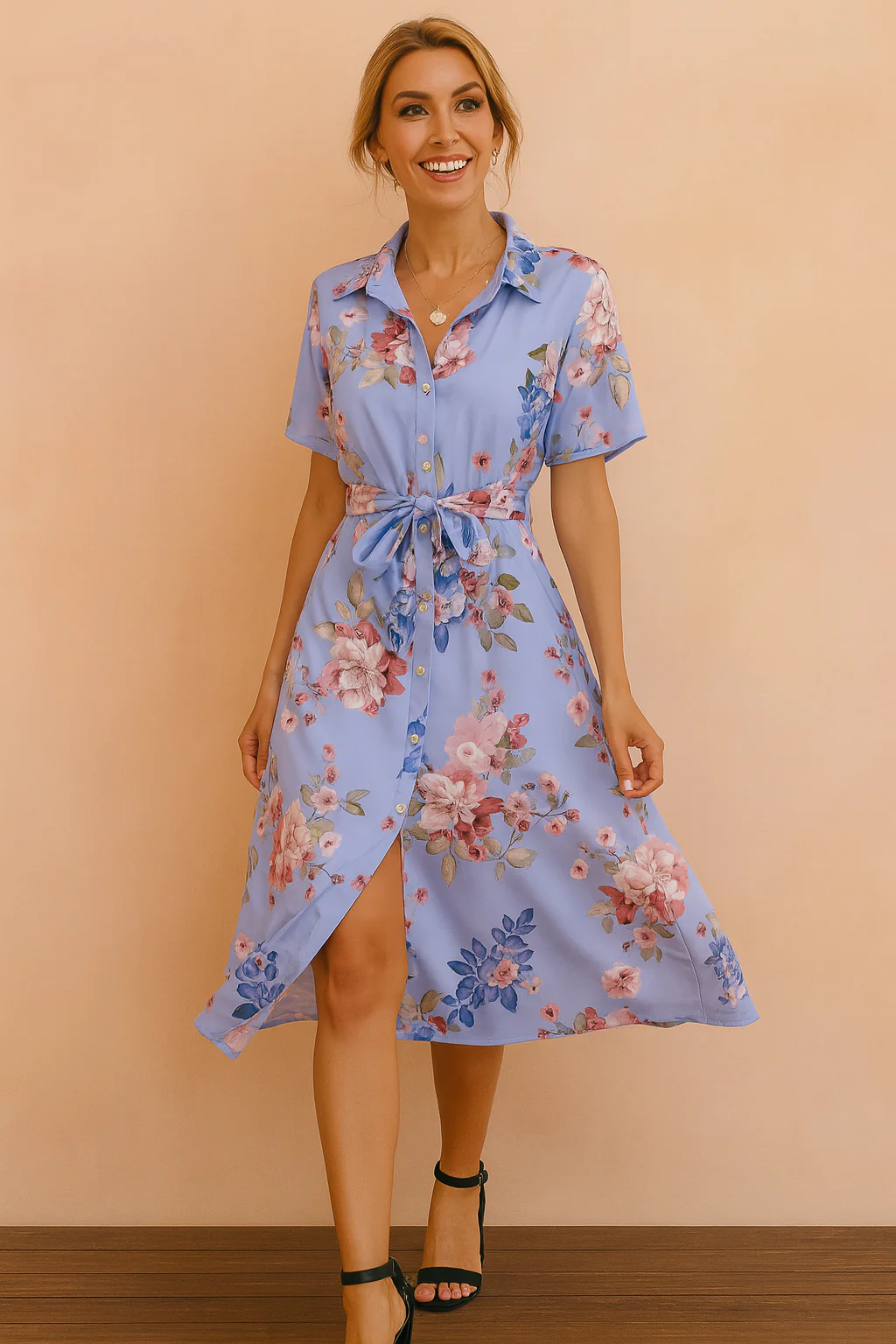 Chic Belted Midi Dress with Slit | Effortless Summer Style - Image 2
