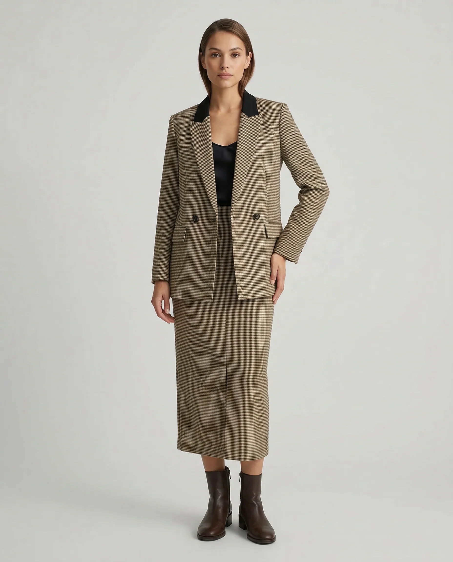 Chic Plaid Blazer Jacket – Vintage Double Breasted Design for Versatile Layering - Image 2