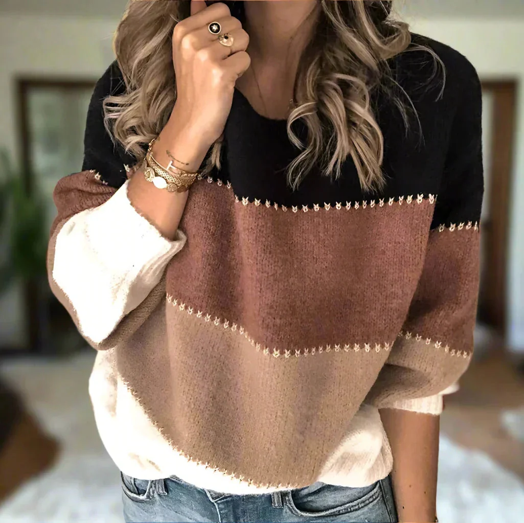 Chic Striped Pullover Knit Sweater for Women - Image 3