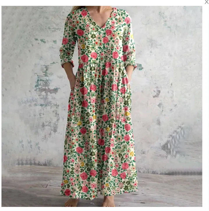 Chic V-Neck Long Sleeve Dress – Unique Spliced Print for Effortless Style - Image 11