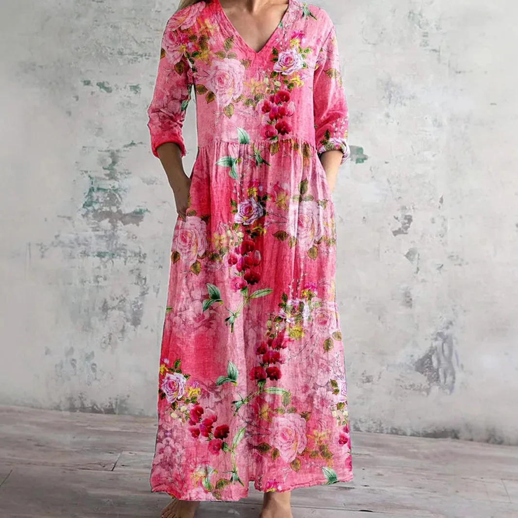 Chic V-Neck Long Sleeve Dress – Unique Spliced Print for Effortless Style - Image 5
