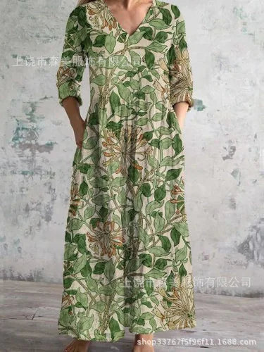 Chic V-Neck Long Sleeve Dress – Unique Spliced Print for Effortless Style - Image 7
