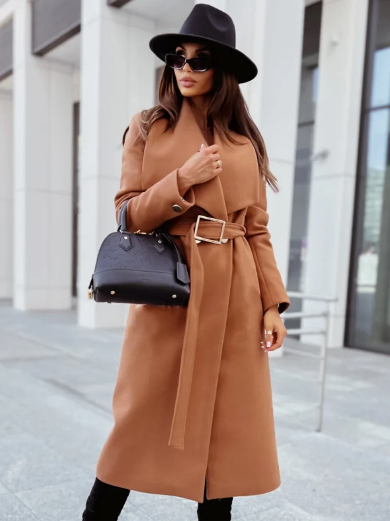 Chic Wool Coat – Belted Wrap Design for Effortless Winter Style - Image 2