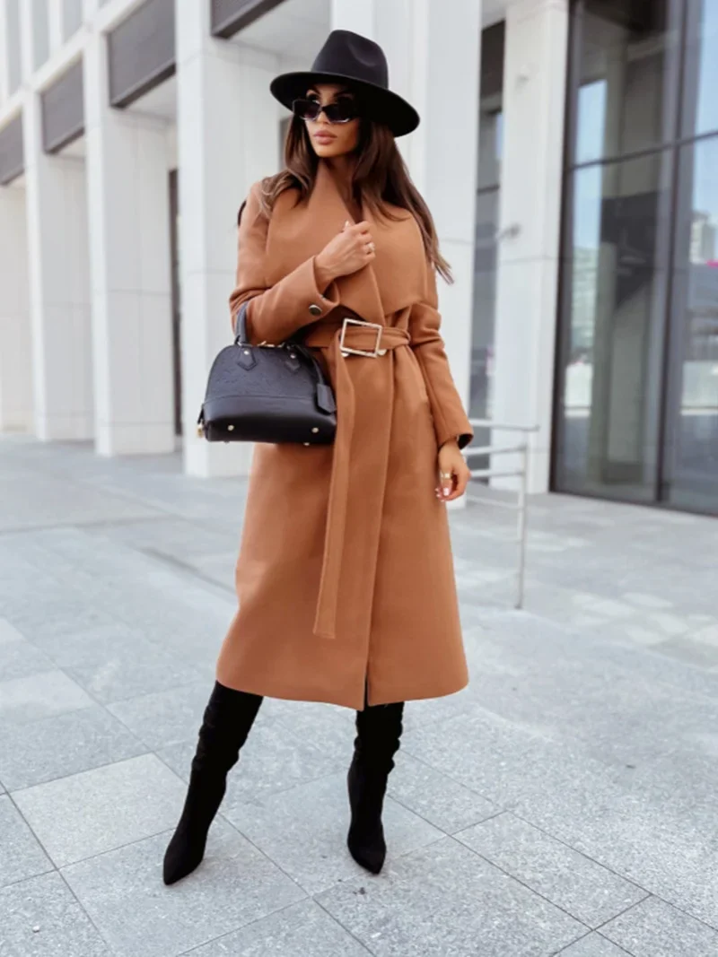 Chic Wool Coat – Belted Wrap Design for Effortless Winter Style - Image 3