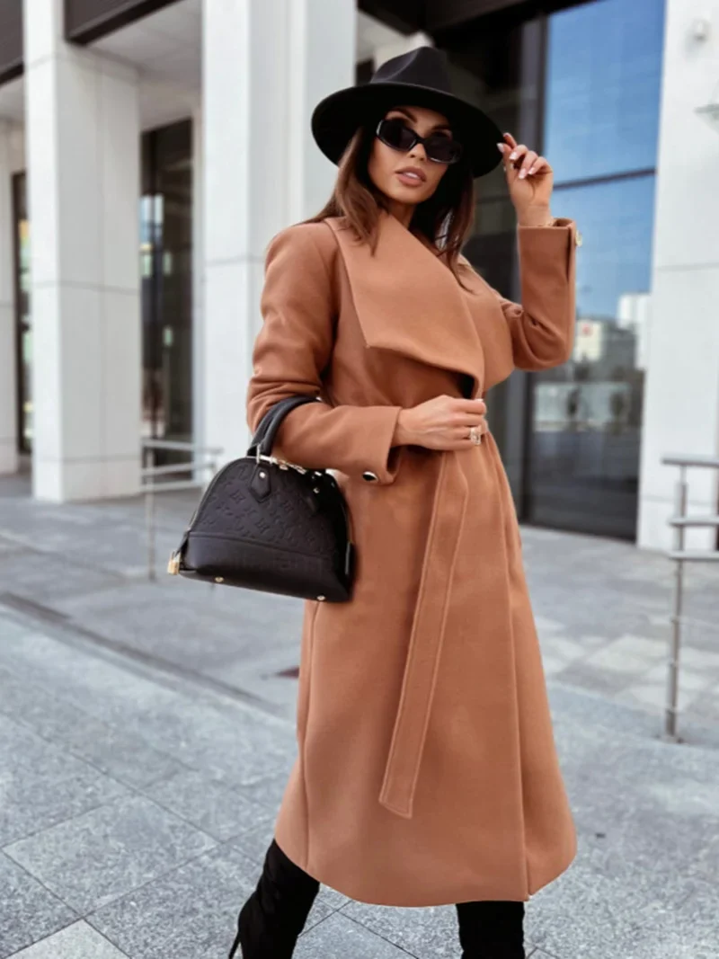 Chic Wool Coat – Belted Wrap Design for Effortless Winter Style - Image 4
