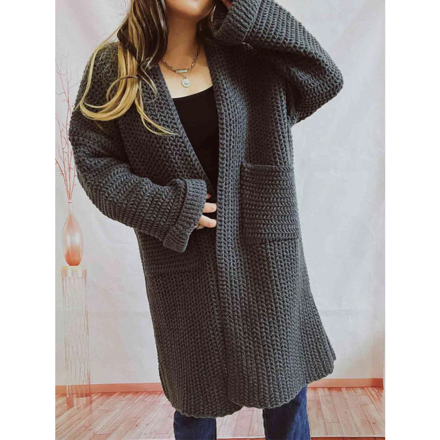 Chunky Knit Cardigan - Oversized Open Front Winter Sweater - Image 9