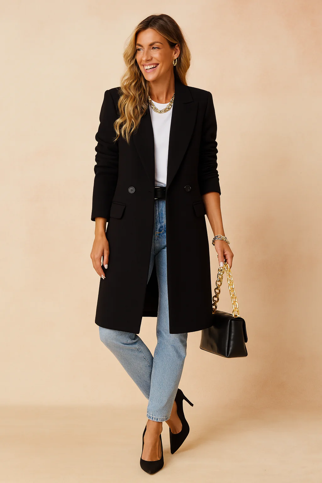 Classic Double-Breasted Wool Blend Longline Coat - Image 2