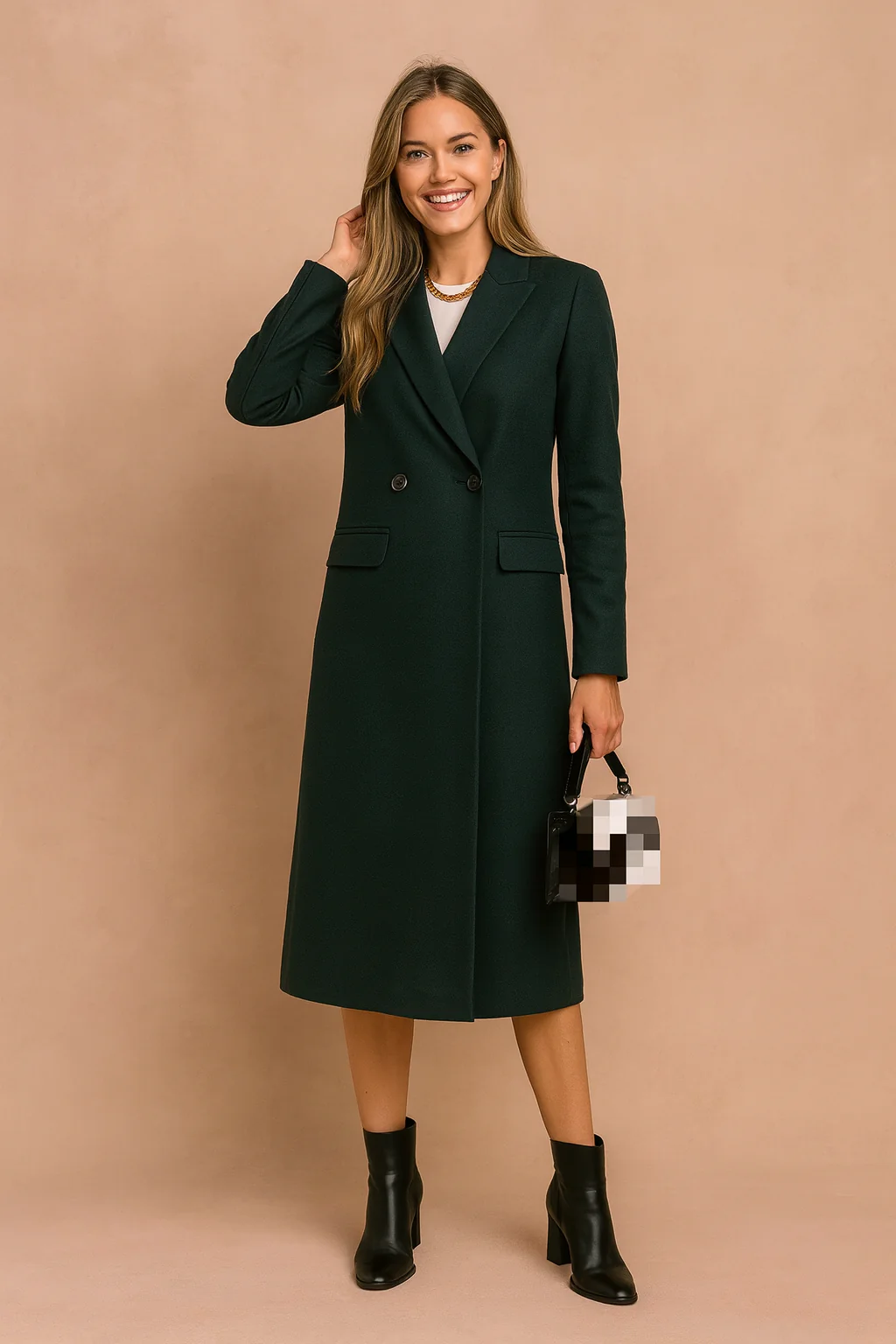 Classic Double-Breasted Wool Blend Longline Coat - Image 3