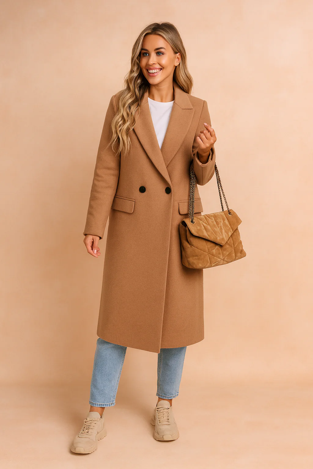 Classic Double-Breasted Wool Blend Longline Coat - Image 4