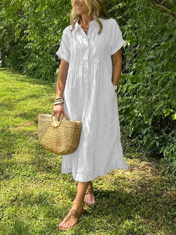 Coastal Striped Button Front Midi Shirt Dress for Effortless Days - Image 2