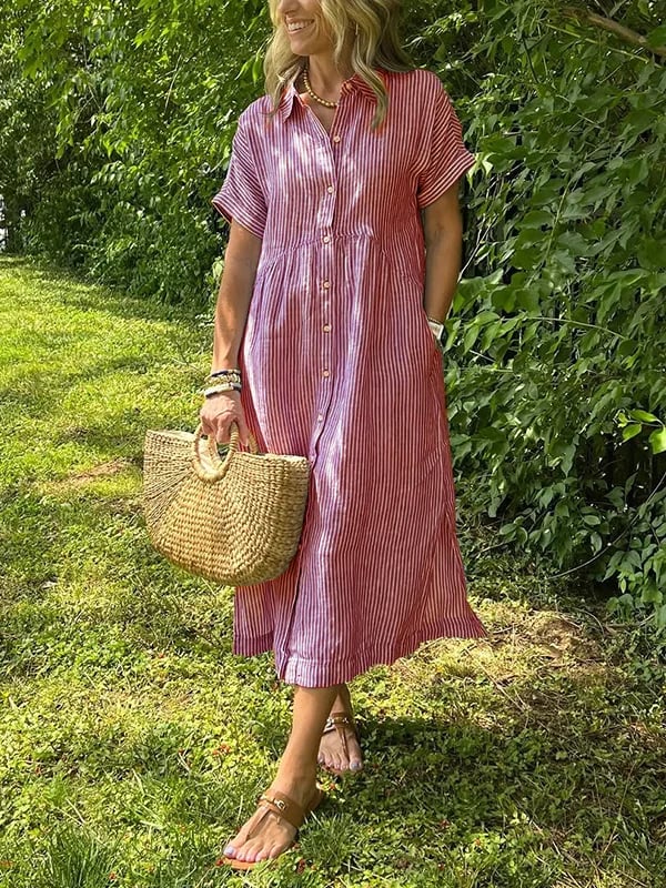 Coastal Striped Button Front Midi Shirt Dress for Effortless Days - Image 4