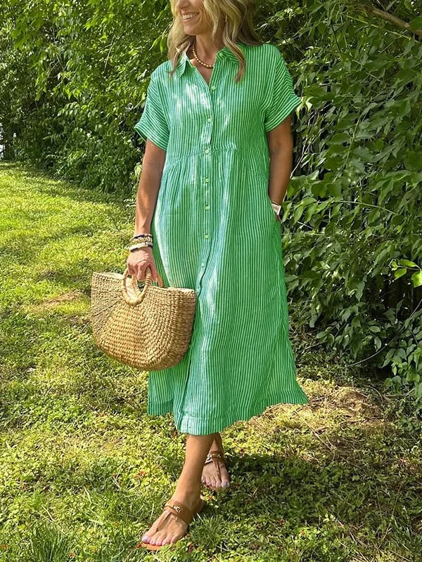 Coastal Striped Button Front Midi Shirt Dress for Effortless Days - Image 5
