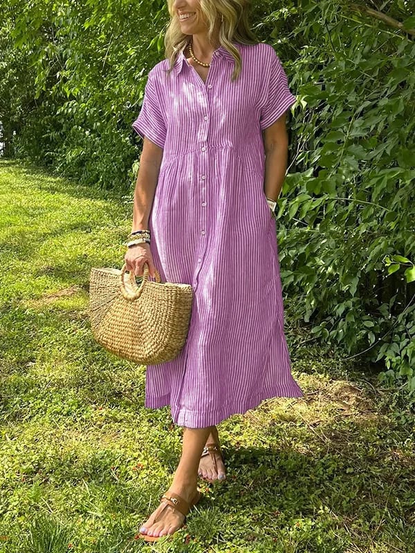 Coastal Striped Button Front Midi Shirt Dress for Effortless Days - Image 6