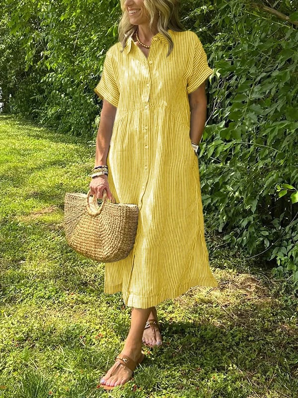 Coastal Striped Button Front Midi Shirt Dress for Effortless Days - Image 8